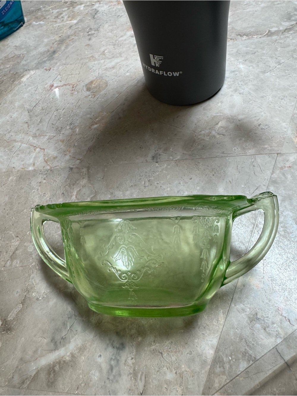 Green Glass Decorative Double-Handled Bowl by